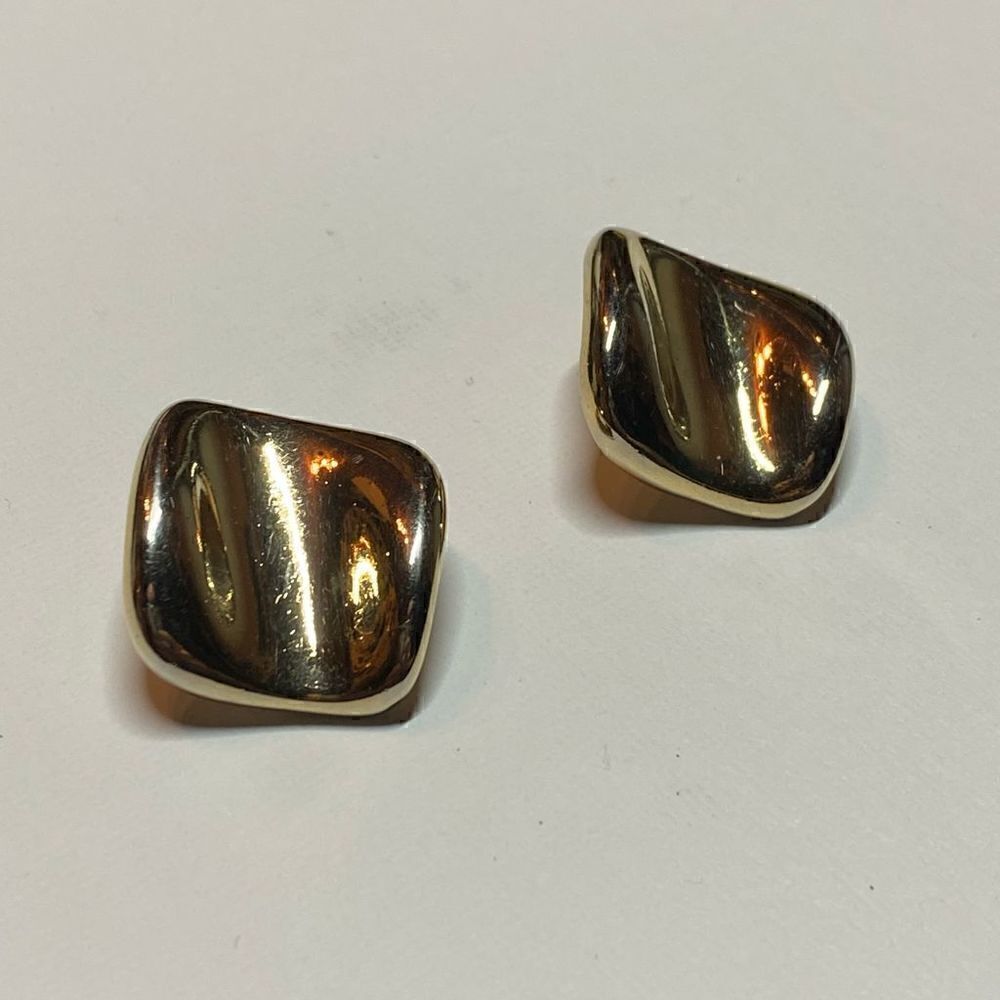 Vintage Gold Tone Modern Abstract Wave Fold Thumbprint Clip On Earrings